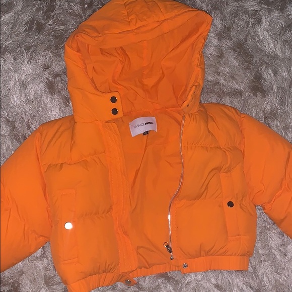 cropped orange puffer jacket